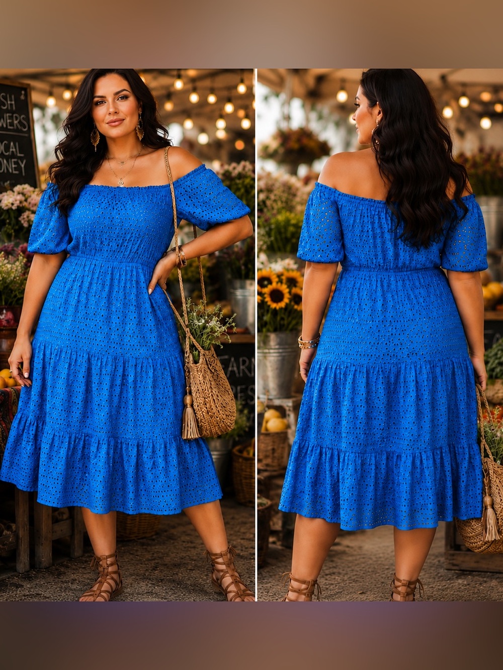 Lane Bryant Tiered off the shoulder midi dress eyelet Blue 16 Petite NWT
